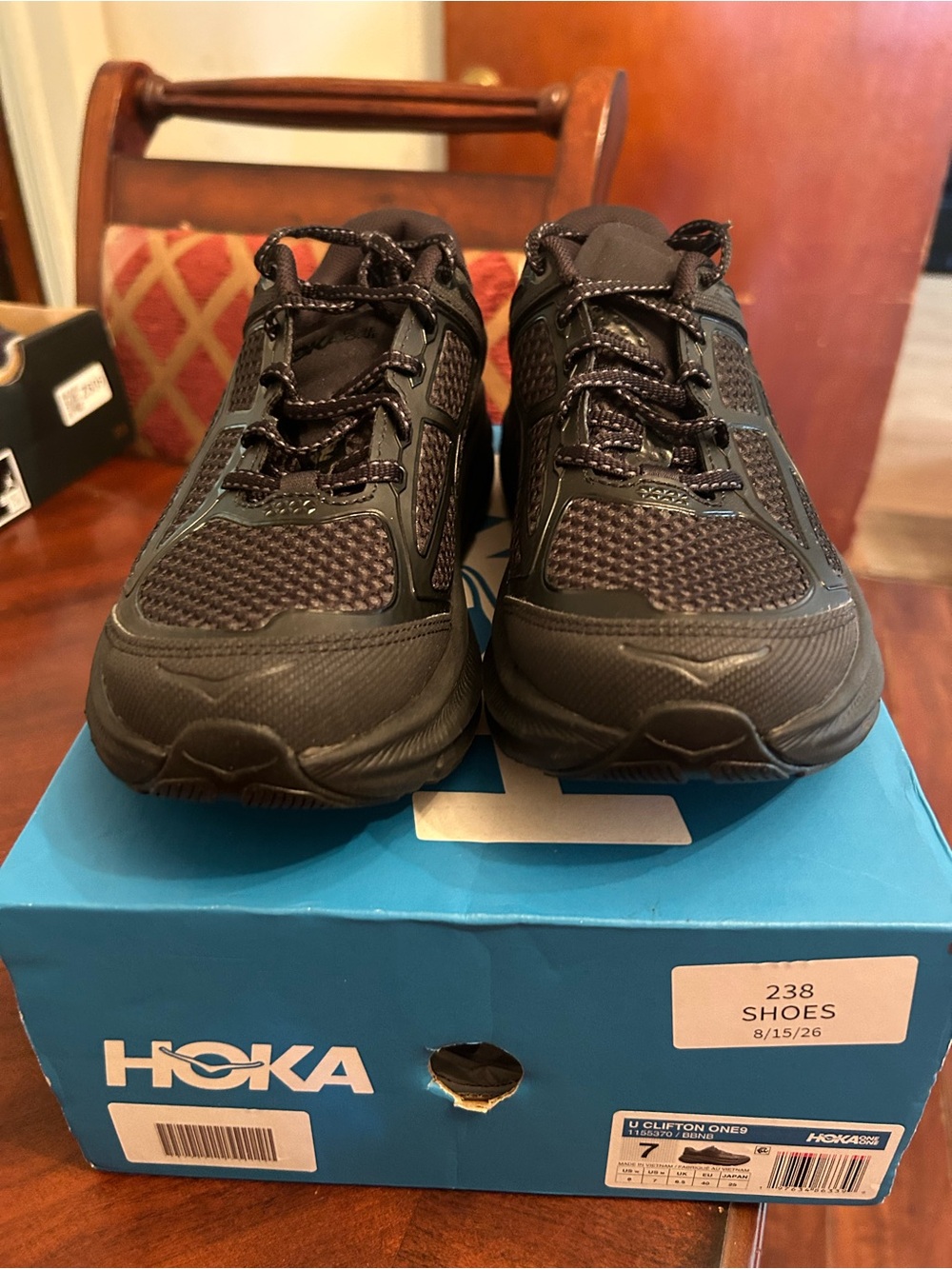 Hoka Black Athletic Trainers, size 7 men, 8 women, new in box